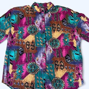Vintage Caliché Collection Button-Up Shirt — Bold Southwest Abstract — Size L